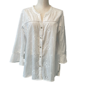 NWT Alfred Dunner white eyelet blouse sz L